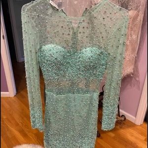 Teal beaded cocktail dress Bebe